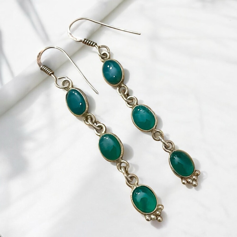 Green Onyx Sterling Silver Earrings 925 Dangles